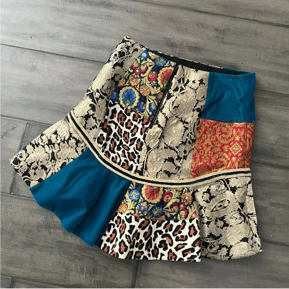 Alice + Olivia Eriko Patchwork Flounce-Hem Skirt & Jeannie Tie Neck Blouse Set - Picture 12 of 16
